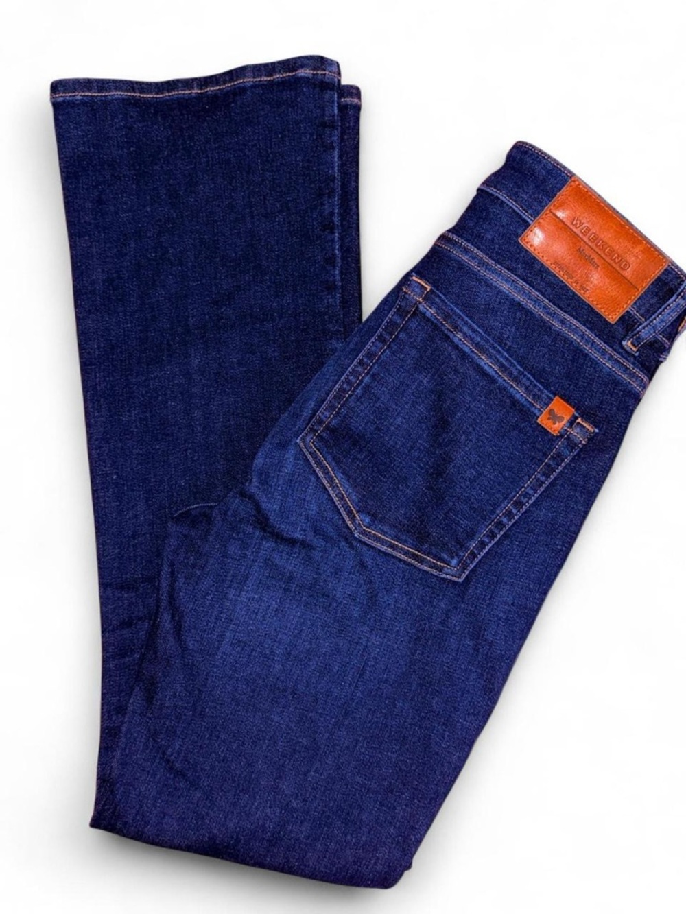 ✨Weekend Max Mara Indigo Straight-Leg Jeans with Leather Patch